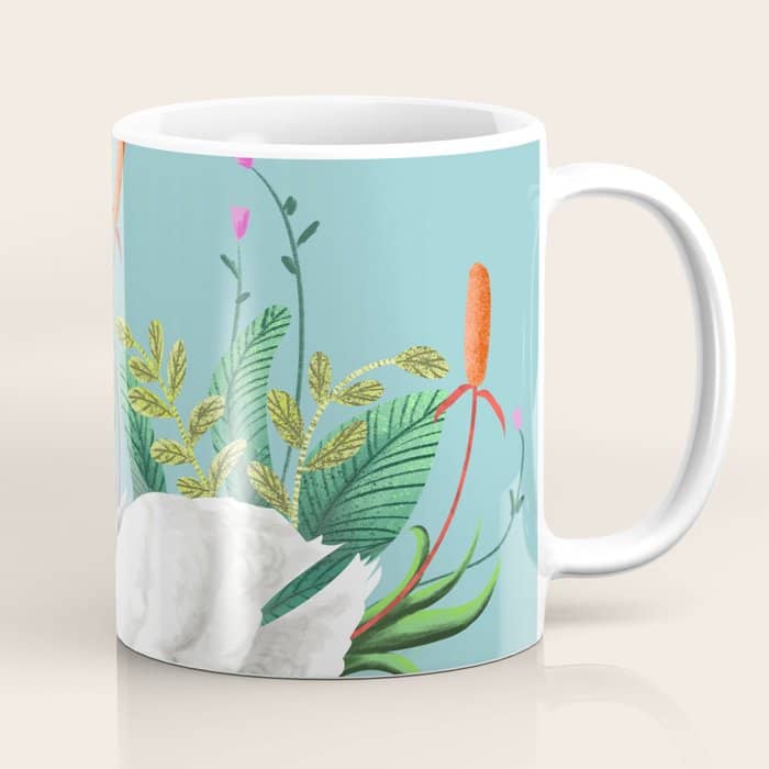Bond, Jungle Animals, Swan Family Nature Pond Illustration, Bohemian Ducks Love Colorful Botanical Coffee Mug