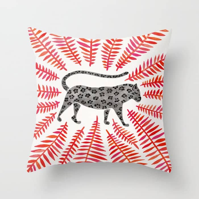 Black Jaguar - Red Leaf Palette Throw Pillow