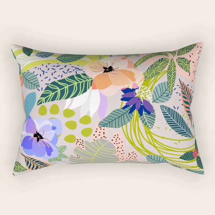 Wander, Floral Colorful Summer Modern Bohemian Illustration, Nature Blush Botanical Tropical Garden Rectangular Pillow