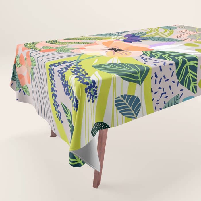 Wander, Floral Colorful Summer Modern Bohemian Illustration, Nature Blush Botanical Tropical Garden Tablecloth