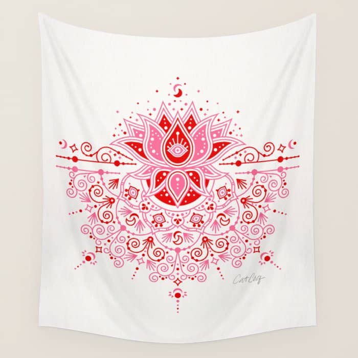 Lotus Blossom Mandala - Red & Pink Palette Wall Tapestry