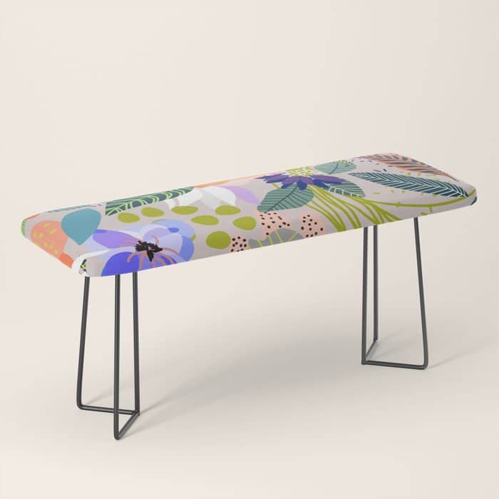 Wander, Floral Colorful Summer Modern Bohemian Illustration, Nature Blush Botanical Tropical Garden Bench