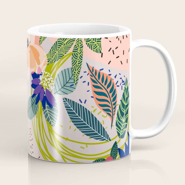 Wander, Floral Colorful Summer Modern Bohemian Illustration, Nature Blush Botanical Tropical Garden Coffee Mug