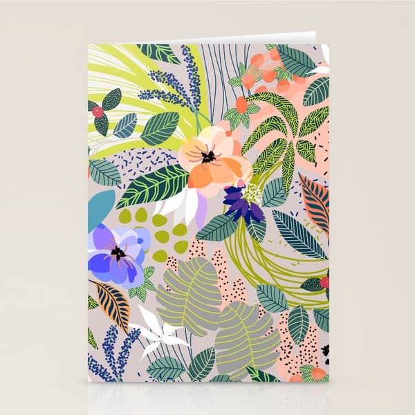 Wander, Floral Colorful Summer Modern Bohemian Illustration, Nature Blush Botanical Tropical Garden Stationery Card