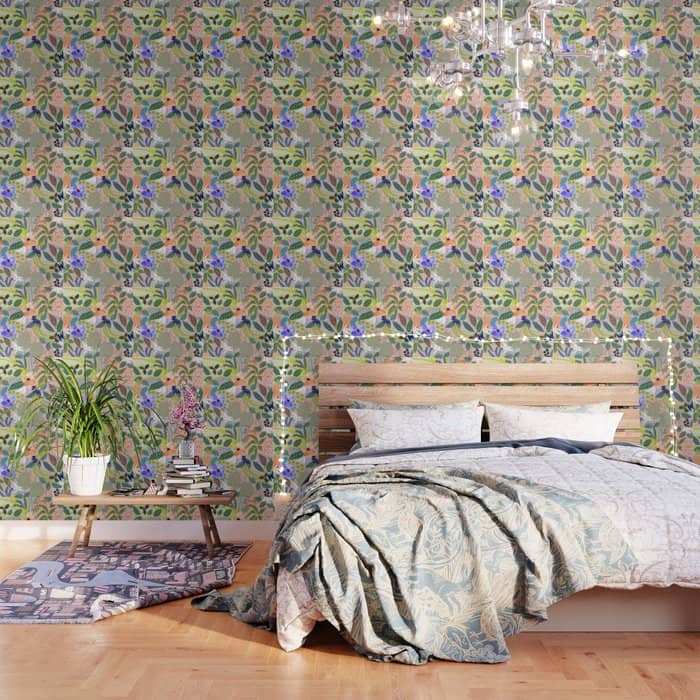 Wander, Floral Colorful Summer Modern Bohemian Illustration, Nature Blush Botanical Tropical Garden Wallpaper