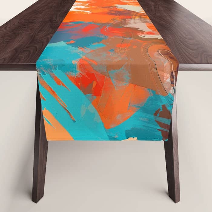 Pleasure, Abstract Painting Summer, Positivity Modern Bohemian Pop Of Color Bright Good Vibes Table Runner