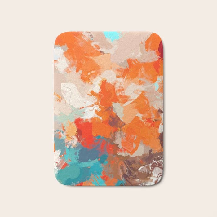 Pleasure, Abstract Painting Summer, Positivity Modern Bohemian Pop Of Color Bright Good Vibes Bath Mat