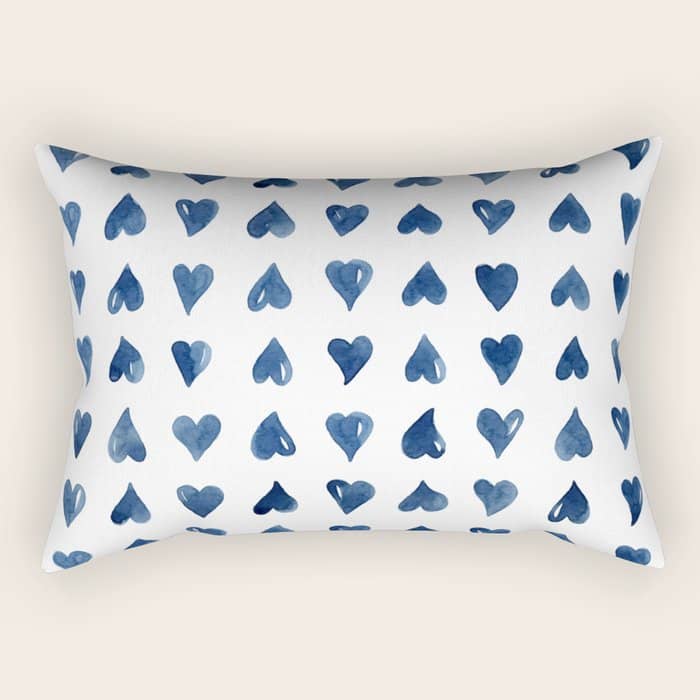 Hearts Watercolor Pattern Rectangular Pillow