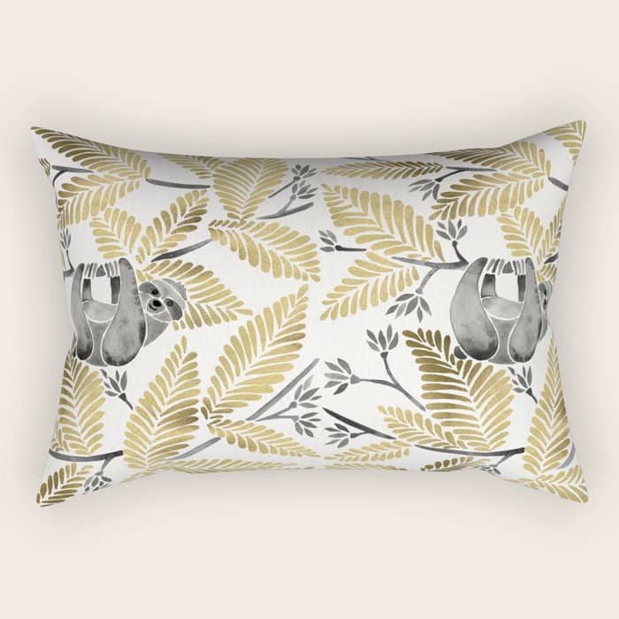Happy Sloth - Tropical Gold Leaves Rectangular Pillow