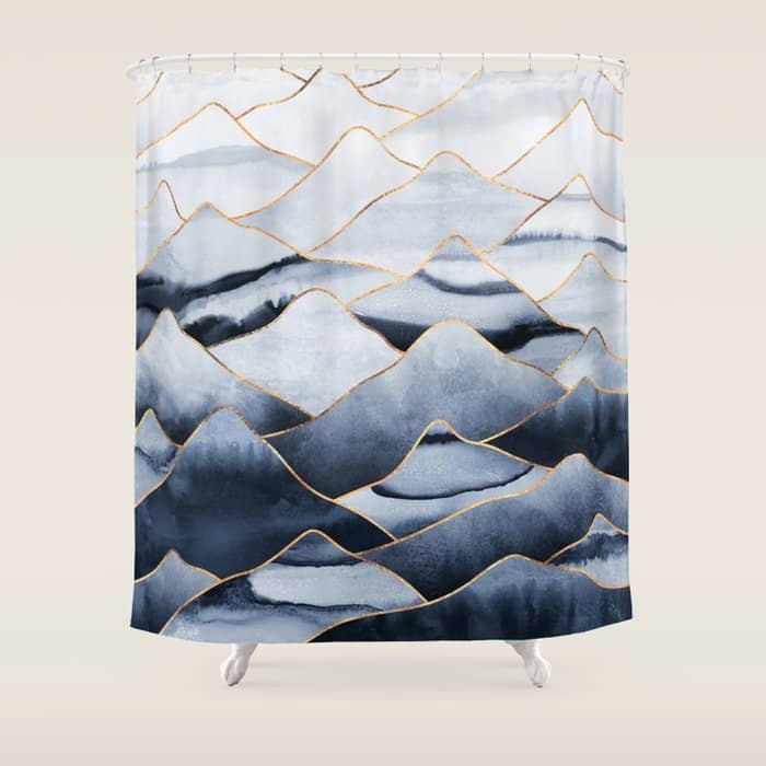 Mountains 2 - Gold Colored Lines Shower Curtain