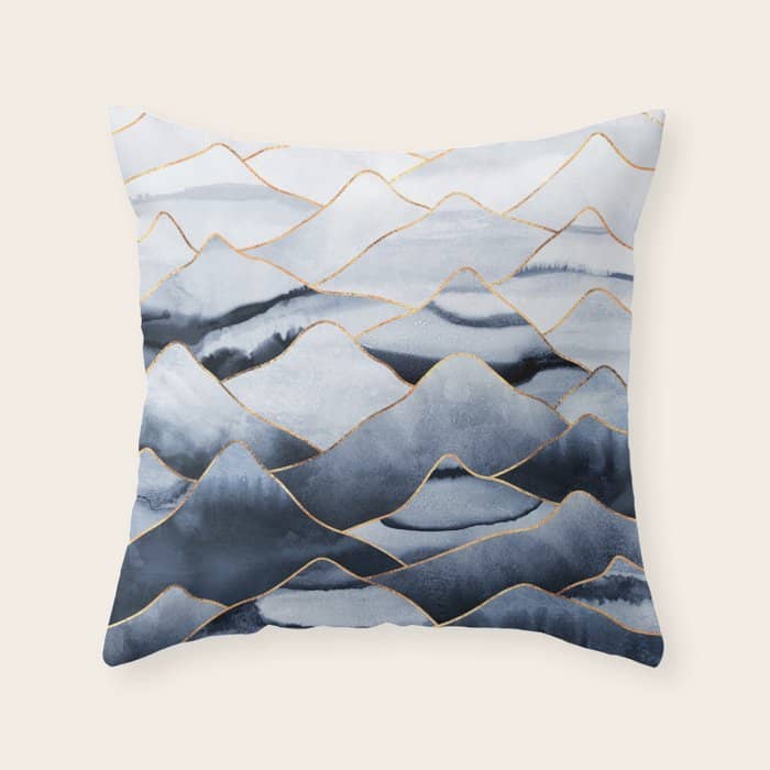 Mountains 2 - Gold Colored Lines Throw Pillow
