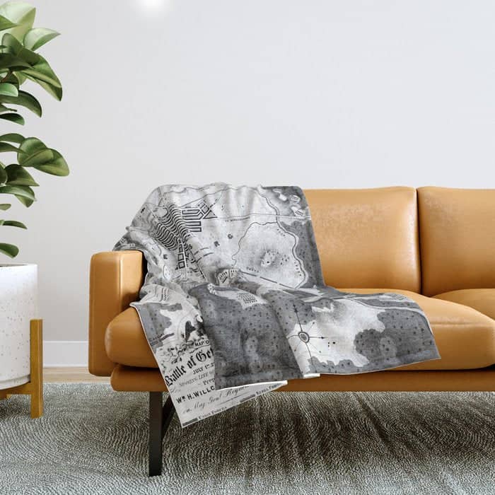 Vintage Map Of The Gettysburg Battlefield (1863)Bw Throw Blanket
