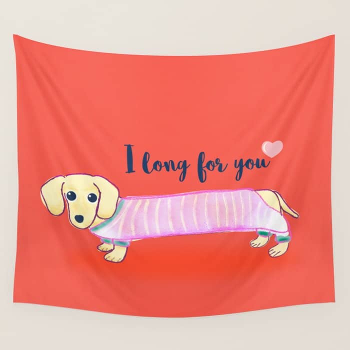 Valentine'S Day Dachshund Dog Wall Tapestry