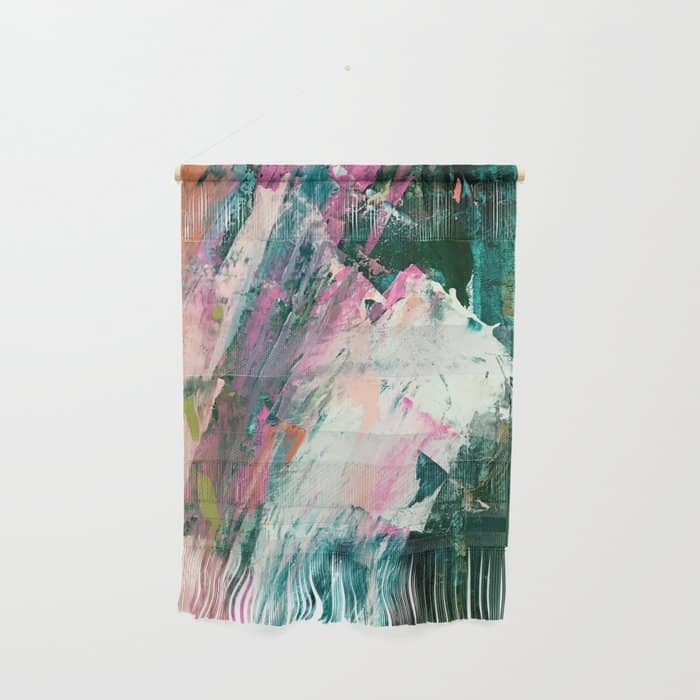 Meditate [2]: A Vibrant, Colorful Abstract Piece In Bright Green, Teal, Pink, Orange, And White Wall Hanging