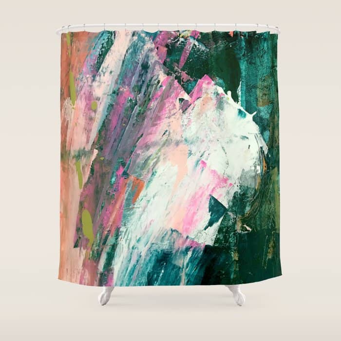 Meditate [2]: A Vibrant, Colorful Abstract Piece In Bright Green, Teal, Pink, Orange, And White Shower Curtain