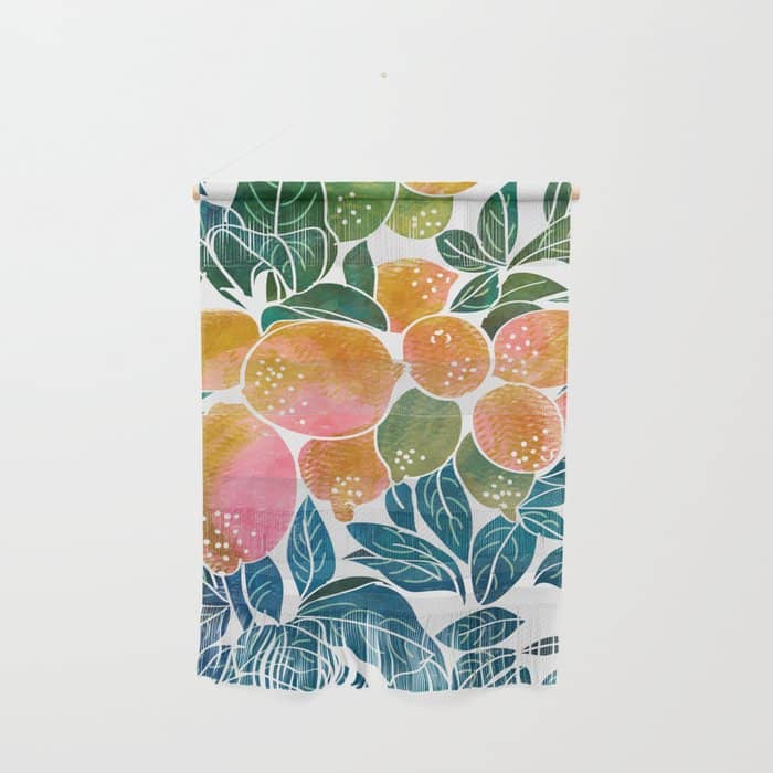 Lemons | Watercolor Modern Boho Botanical Painting | Pastel Summer Jungle Garden Juicy Fresh Wall Hanging