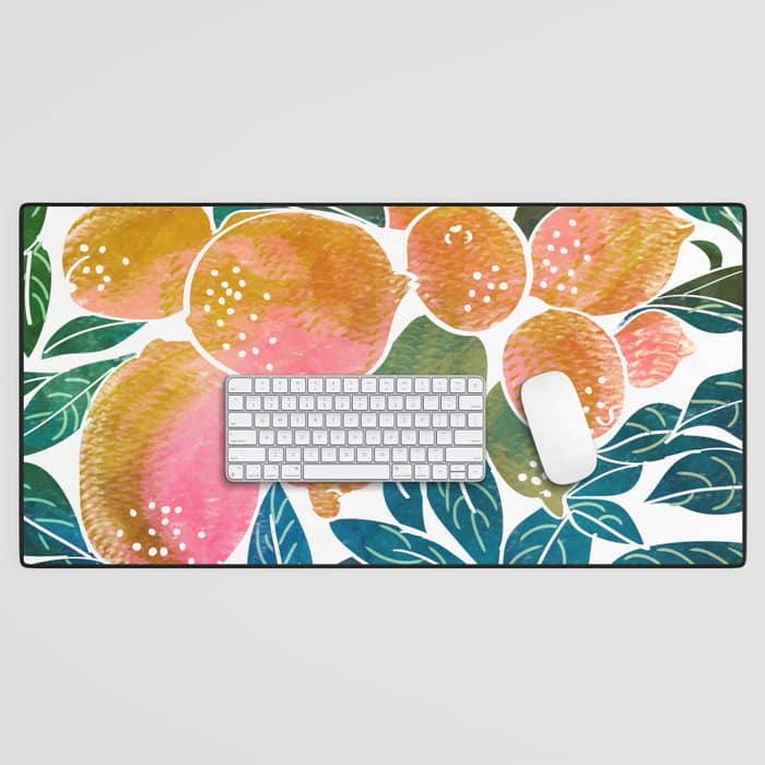 Lemons | Watercolor Modern Boho Botanical Painting | Pastel Summer Jungle Garden Juicy Fresh Desk Mat