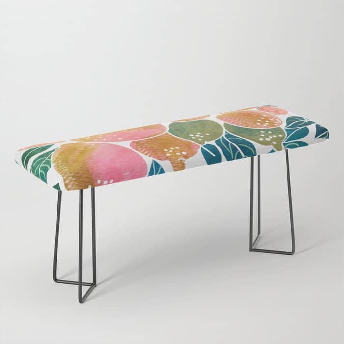 Lemons | Watercolor Modern Boho Botanical Painting | Pastel Summer Jungle Garden Juicy Fresh Bench
