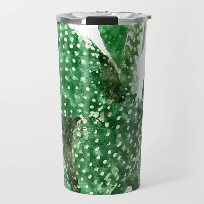 Velvet Cactus | Watercolor Botanical Plants | Minimal Boho Scandinavian Painting Travel Mug