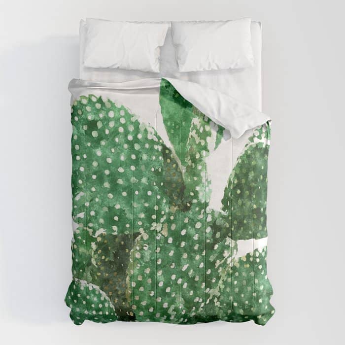 Velvet Cactus | Watercolor Botanical Plants | Minimal Boho Scandinavian Painting Comforter