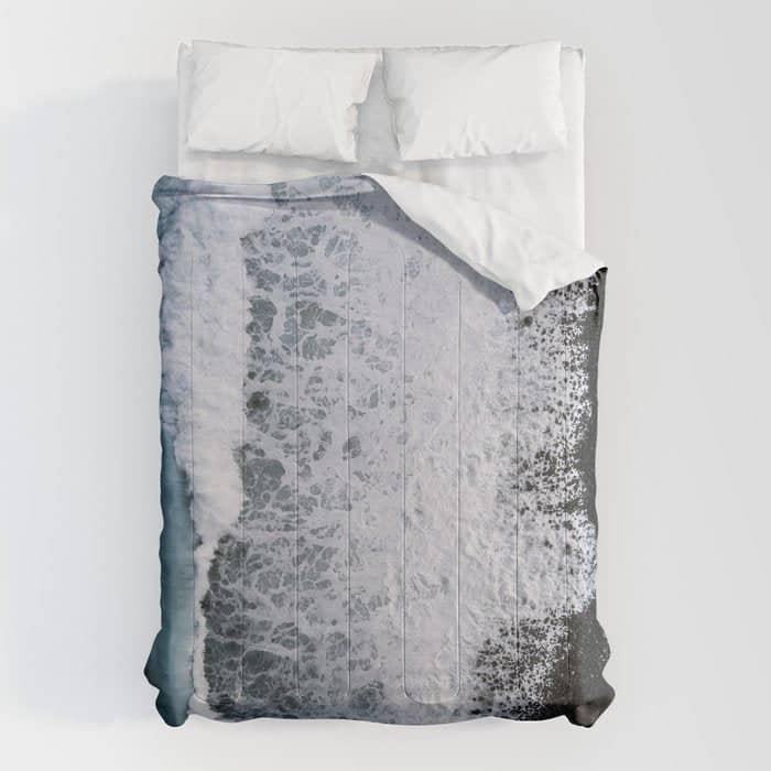 Waves From Above On A Black Sand Beach Comforter