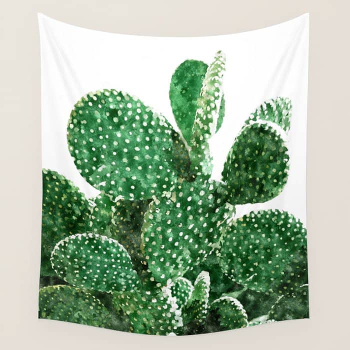 Velvet Cactus | Watercolor Botanical Plants | Minimal Boho Scandinavian Painting Wall Tapestry