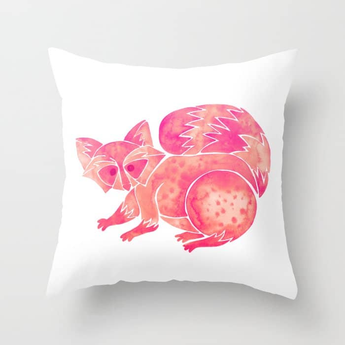 Watercolor Raccoon - Pink Palette Throw Pillow