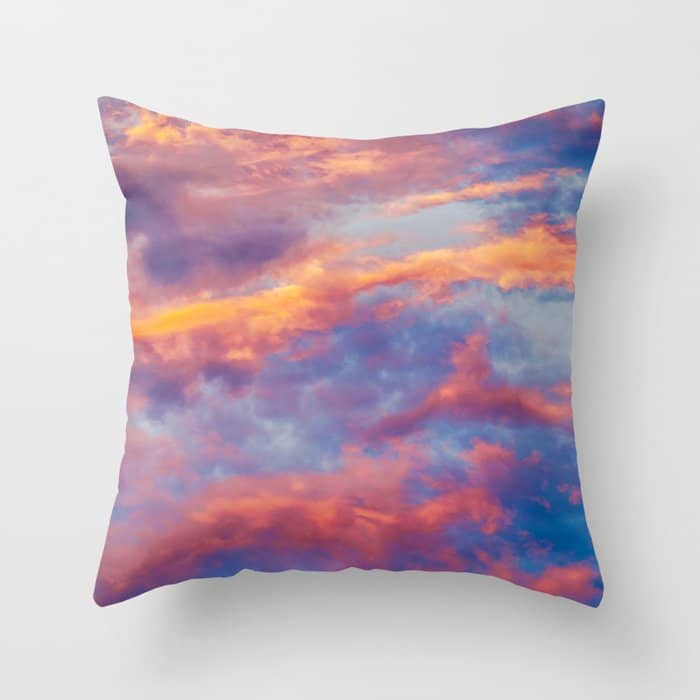 Beautiful Pink Orange Blue Purple Cotton Candy Clouds Fairytale Sky Throw Pillow