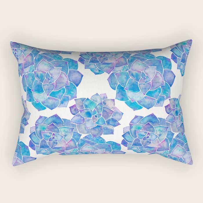 Rosette Succulents - Blue Palette Rectangular Pillow