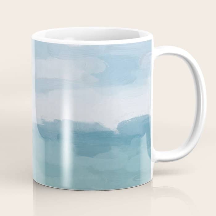 Ocean Clouds - Mint Blue White Gray Abstract Wall Art Painting Coffee Mug