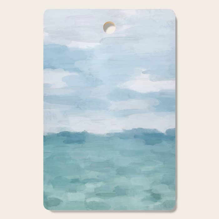 Ocean Clouds - Mint Blue White Gray Abstract Wall Art Painting Cutting Board