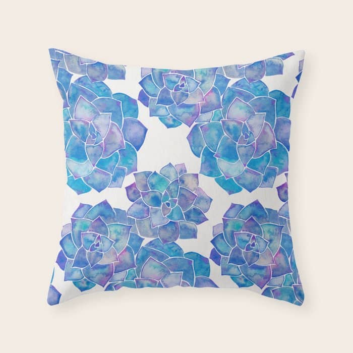 Rosette Succulents - Blue Palette Throw Pillow