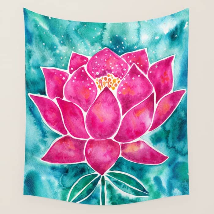Sacred Lotus - Magenta Blossom With Turquoise Wash Wall Tapestry