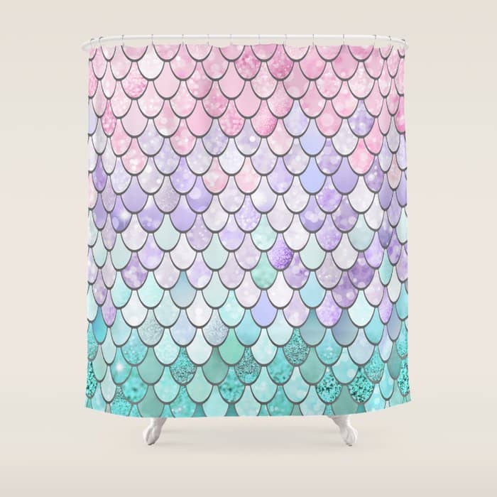 Mermaid Pastel Pink Purple Aqua Teal Shower Curtain