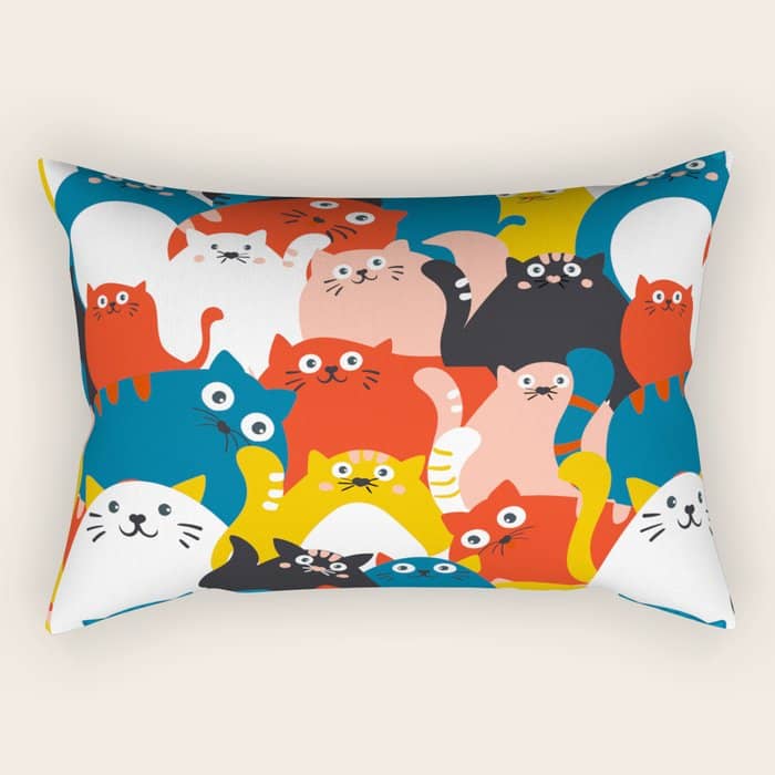 Silly Cats Crowd Pattern Rectangular Pillow