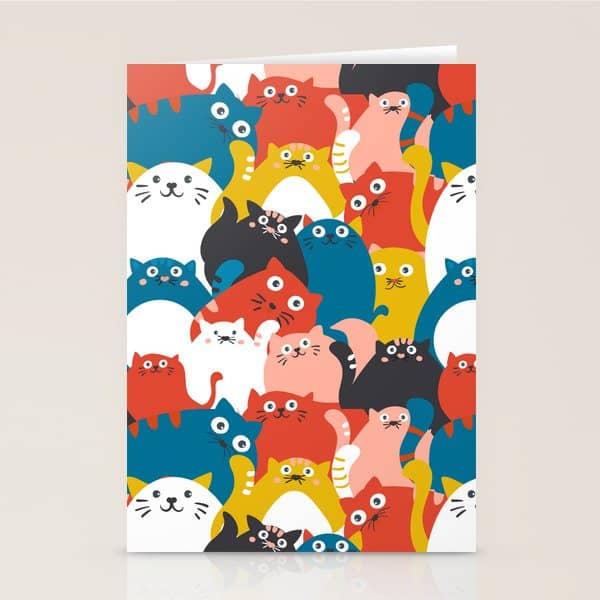 Silly Cats Crowd Pattern Stationery Card