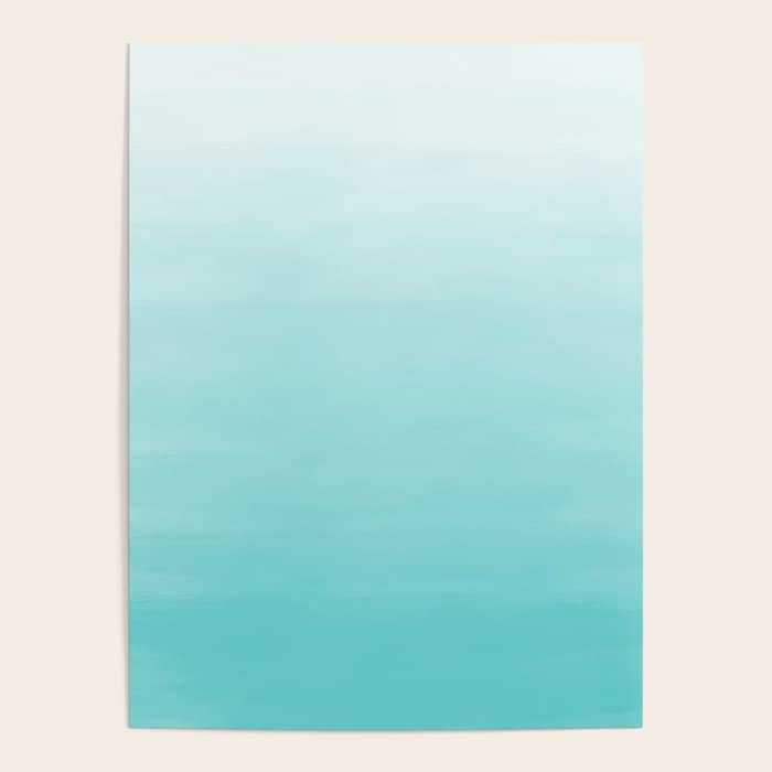 Modern Teal Watercolor Gradient Ombre Brushstrokes Pattern Poster