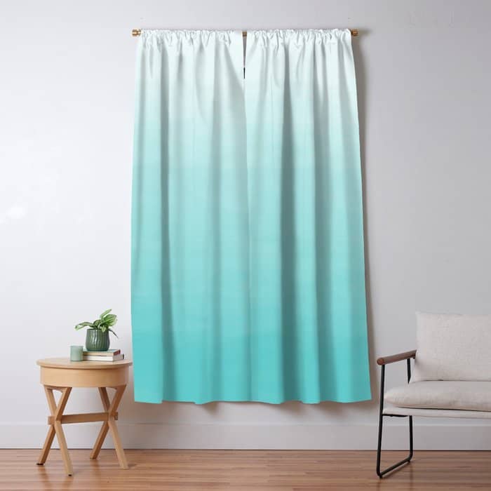 Modern Teal Watercolor Gradient Ombre Brushstrokes Pattern Window Curtain