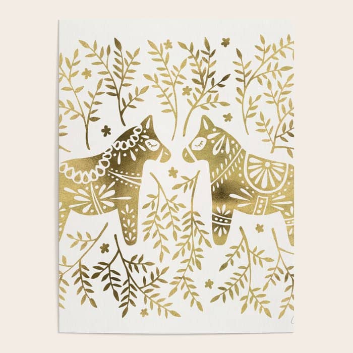 Swedish Dala Horses - Gold Palette Poster