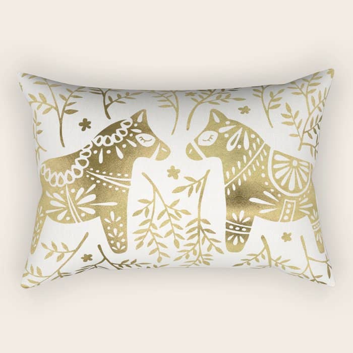 Swedish Dala Horses - Gold Palette Rectangular Pillow