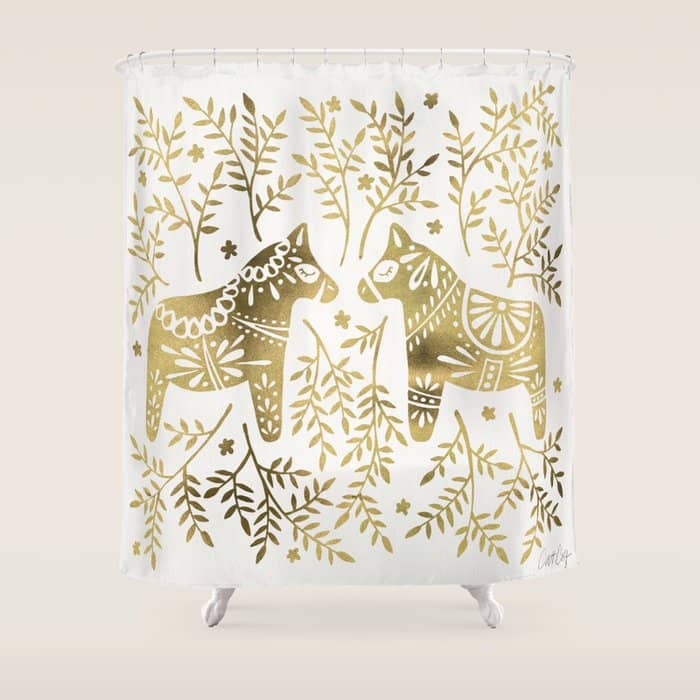 Swedish Dala Horses - Gold Palette Shower Curtain