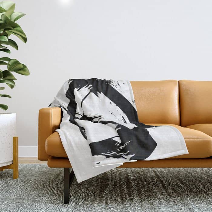 Brushstroke 7: A Minimal, Abstract, Black And White Piece Throw Blanket