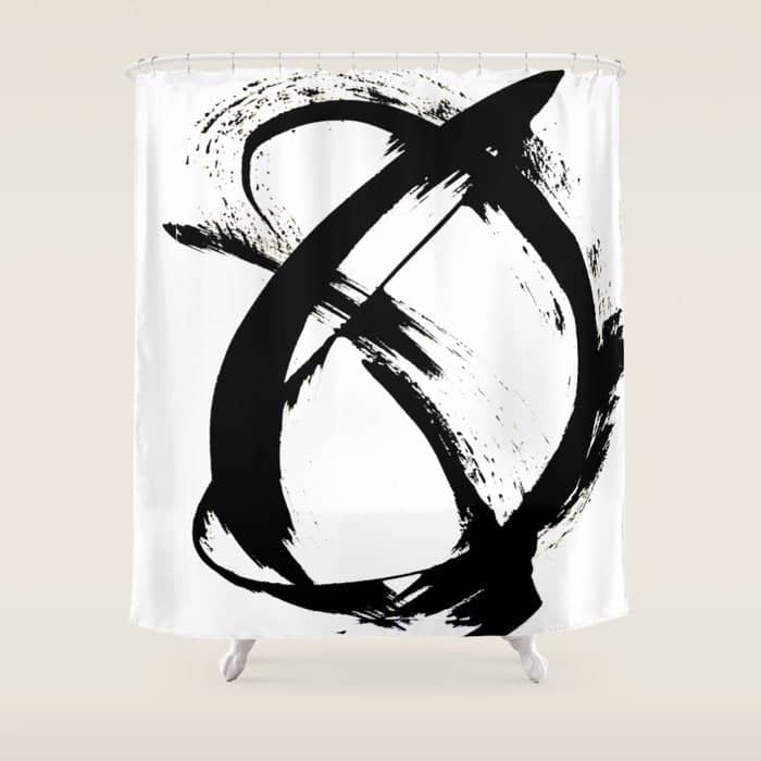 Brushstroke 7: A Minimal, Abstract, Black And White Piece Shower Curtain
