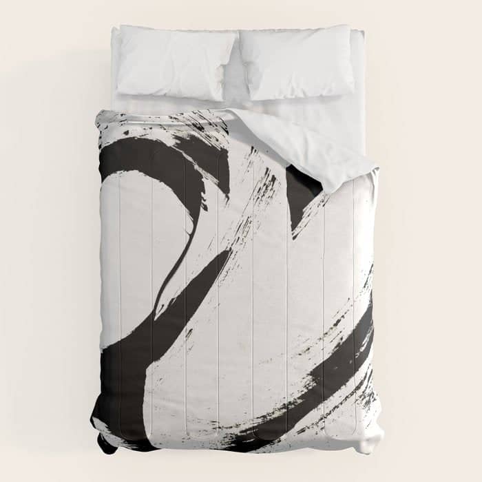 Brushstroke 6: A Minimal, Abstract, Black And White Piece Comforter