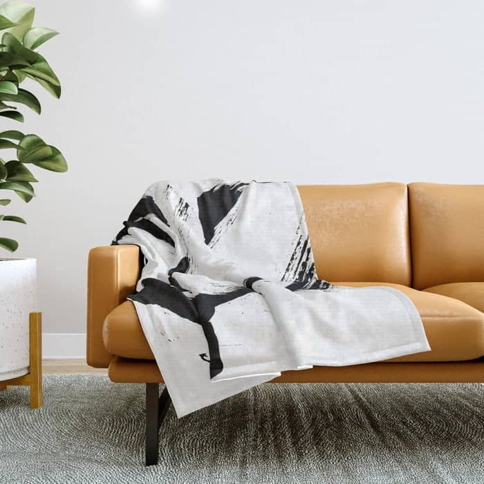 Brushstroke 6: A Minimal, Abstract, Black And White Piece Throw Blanket