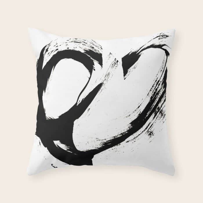 Brushstroke 6: A Minimal, Abstract, Black And White Piece Throw Pillow