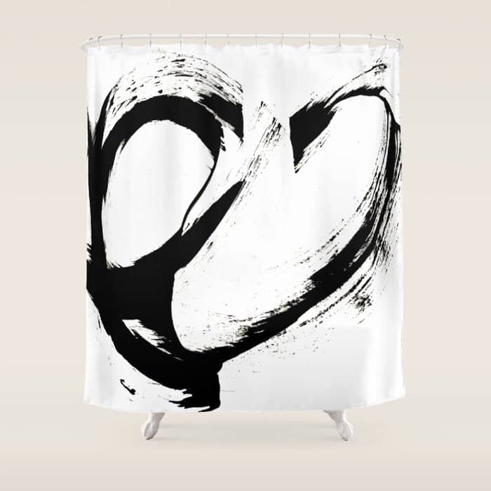 Brushstroke 6: A Minimal, Abstract, Black And White Piece Shower Curtain