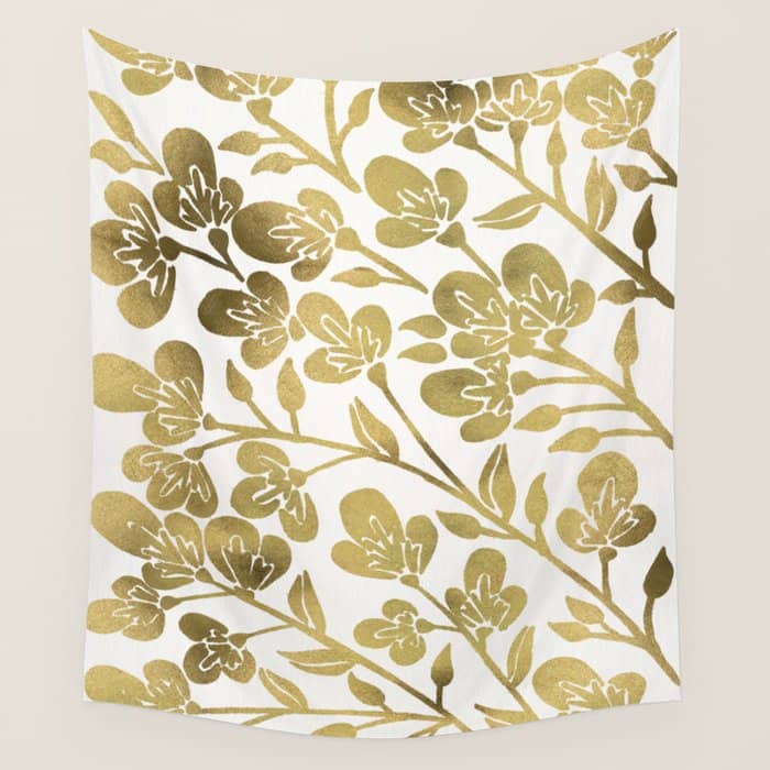 Cherry Blossoms - Gold Palette Wall Tapestry