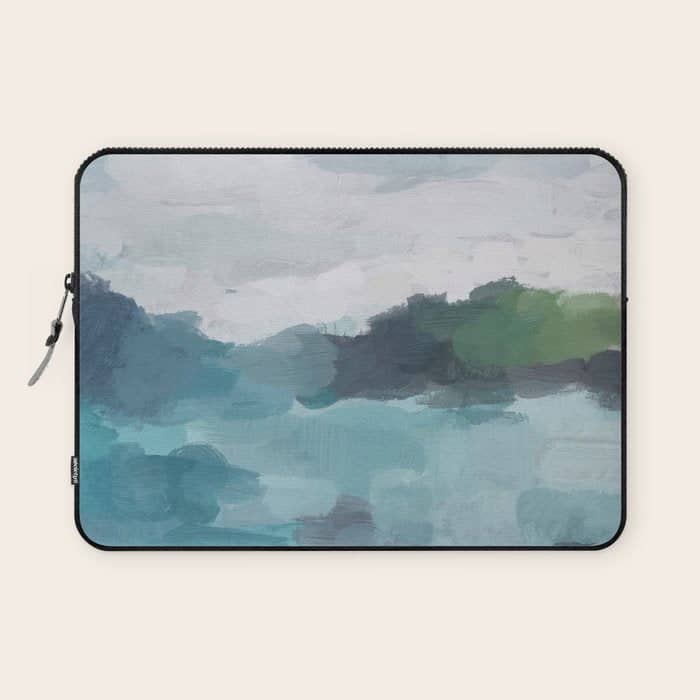 Island In The Distance I - Aqua Blue Green Abstract Art Painting Laptop Sleeve