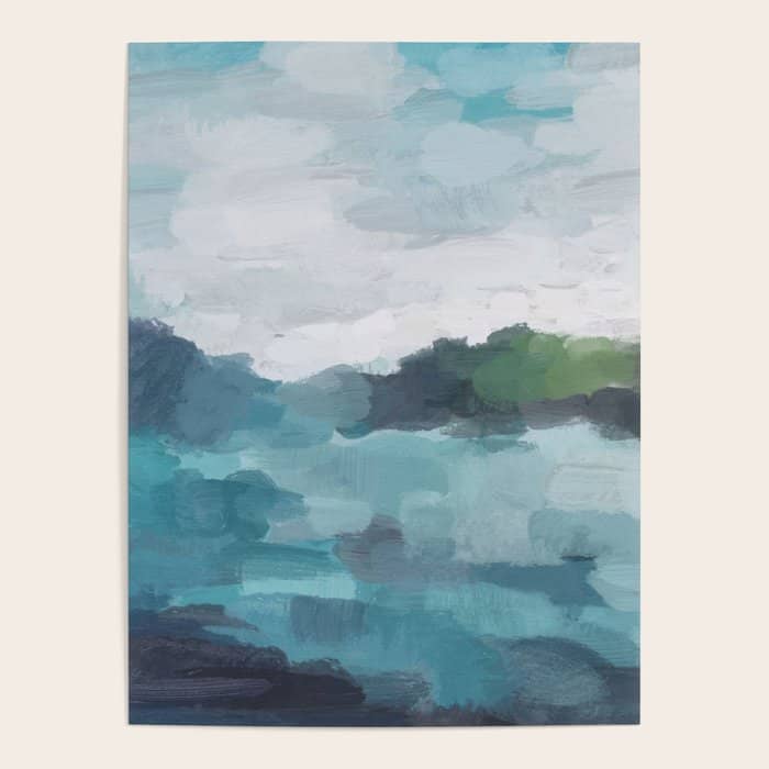 Island In The Distance I - Aqua Blue Green Abstract Art Painting Poster